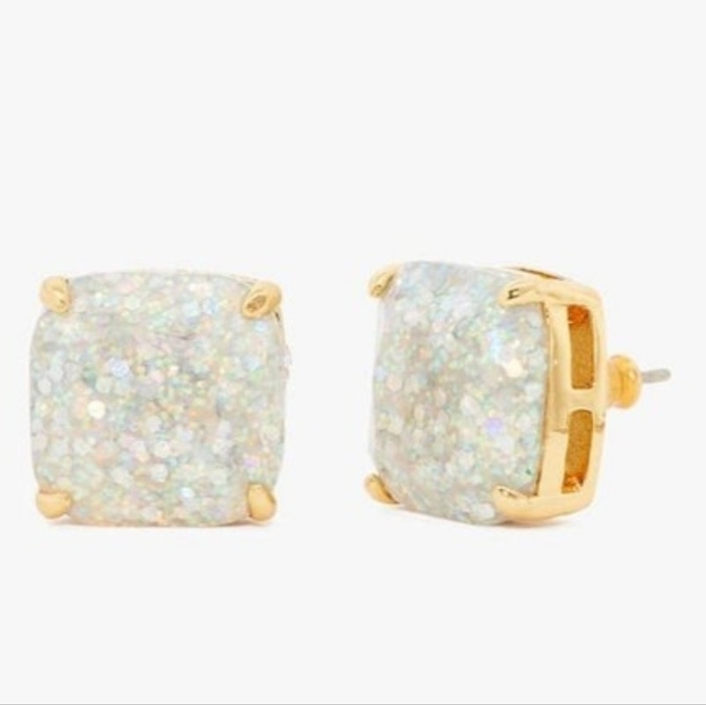 Kate Spade New York Opal Glitter Square Goldtone Stud Earrings NWT - Picture 2 of 10